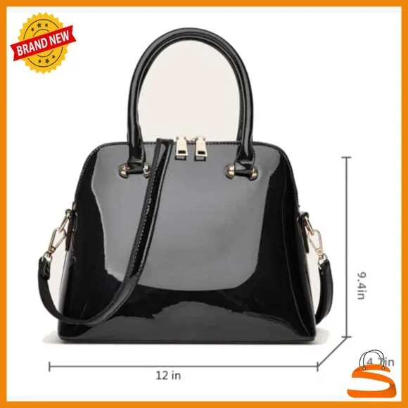 Large Patent Leather Satchel Purse with Adjustable Strap Multi-Pocket Handbag - Picture 6 of 7